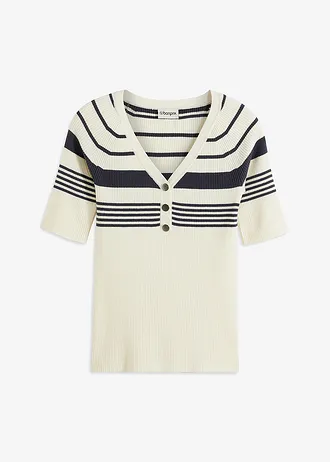 Fijn gebreide trui met sierknopen • ivoorkleur-nachtblauw gestreept • bonprix online shop