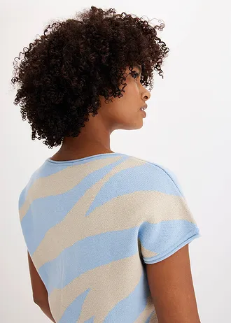 Svetr z jemného úpletu, s třpytivou přízí • světle modro-kamenná šedá s potiskem zebří srsti • bonprix obchod