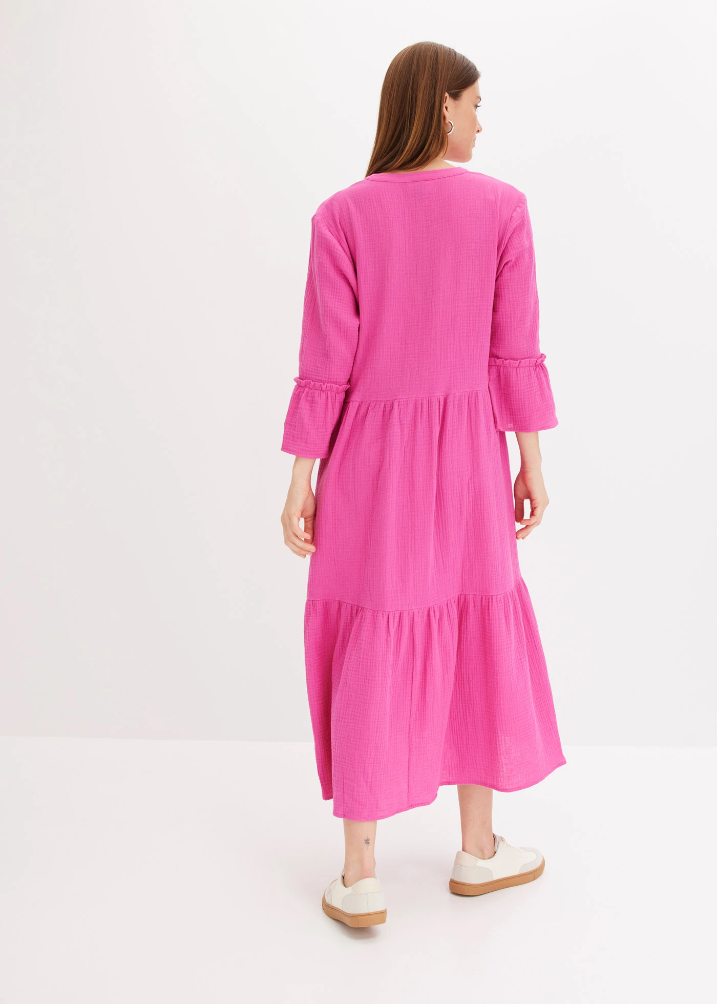 Robe midi en gaze de coton douce • fuchsia • Boutique bonprix
