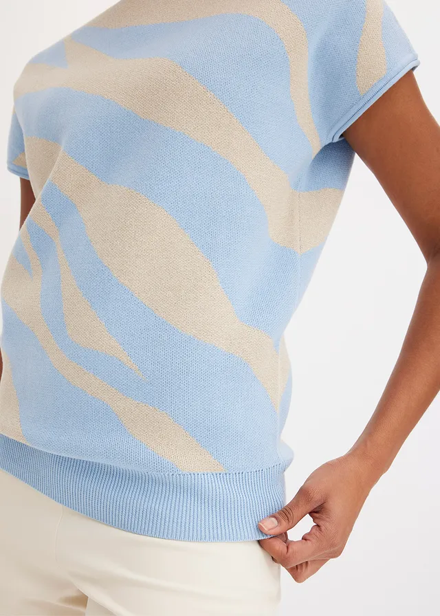 Pull en fine maille avec fil brillant • bleu clair/gris pierre imprimé zèbre • product-page.page-title-suffix