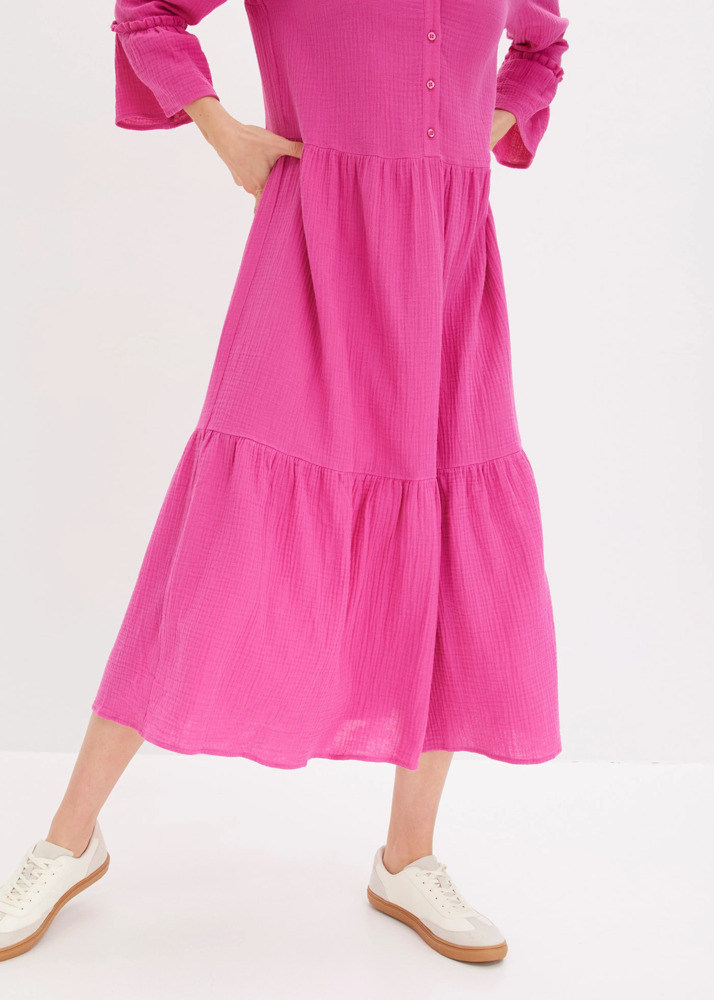Robe midi en gaze de coton douce • fuchsia • Boutique bonprix