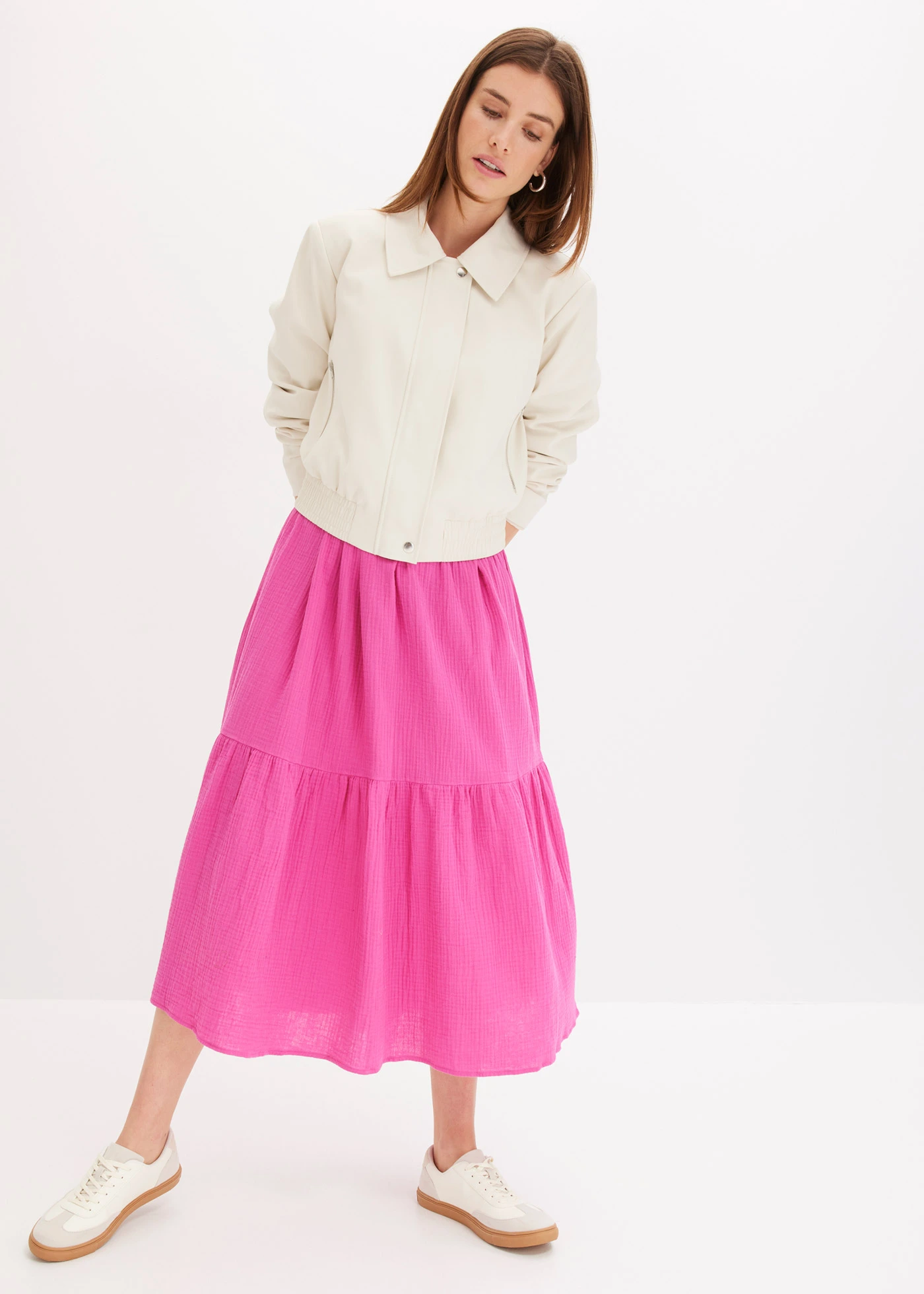 Rochie midi din muselină moale • roz-fucsia • magazin bonprix