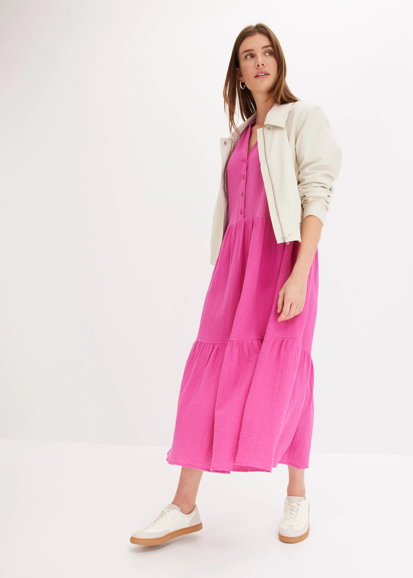 Midi jurk van zachte mousseline • fuchsia • bonprix online shop