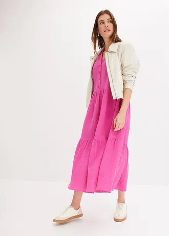 Robe midi en gaze de coton douce • fuchsia • Boutique bonprix