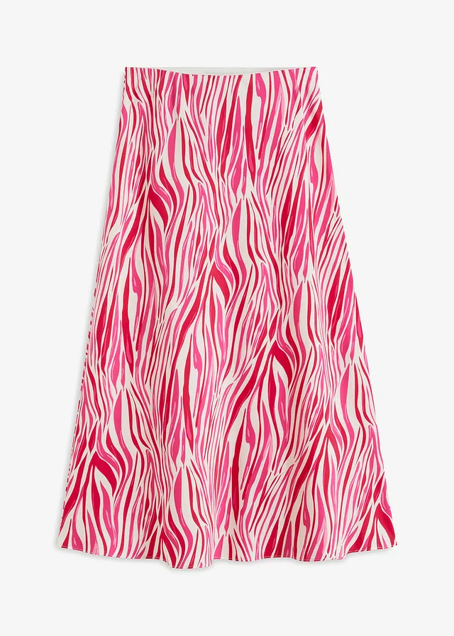 Fustă midi cu talie comodă, culoare: crem-pink cu imprimeu grafic