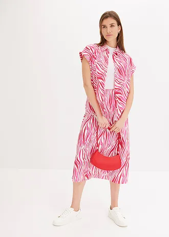 Gedessineerde blouse, Kleur: crème-pink grafische print