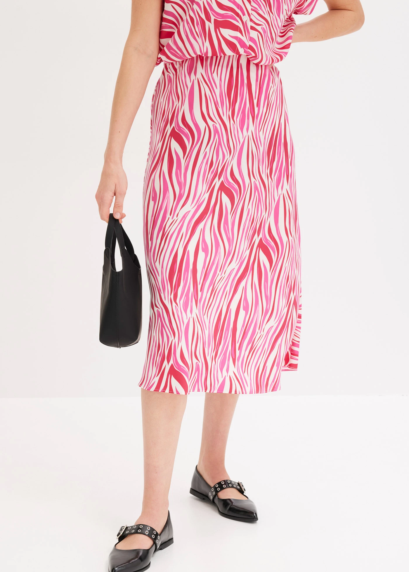 Midi sukně s pohodlným pasem • krémovo-pink s grafickým potiskem • bonprix obchod