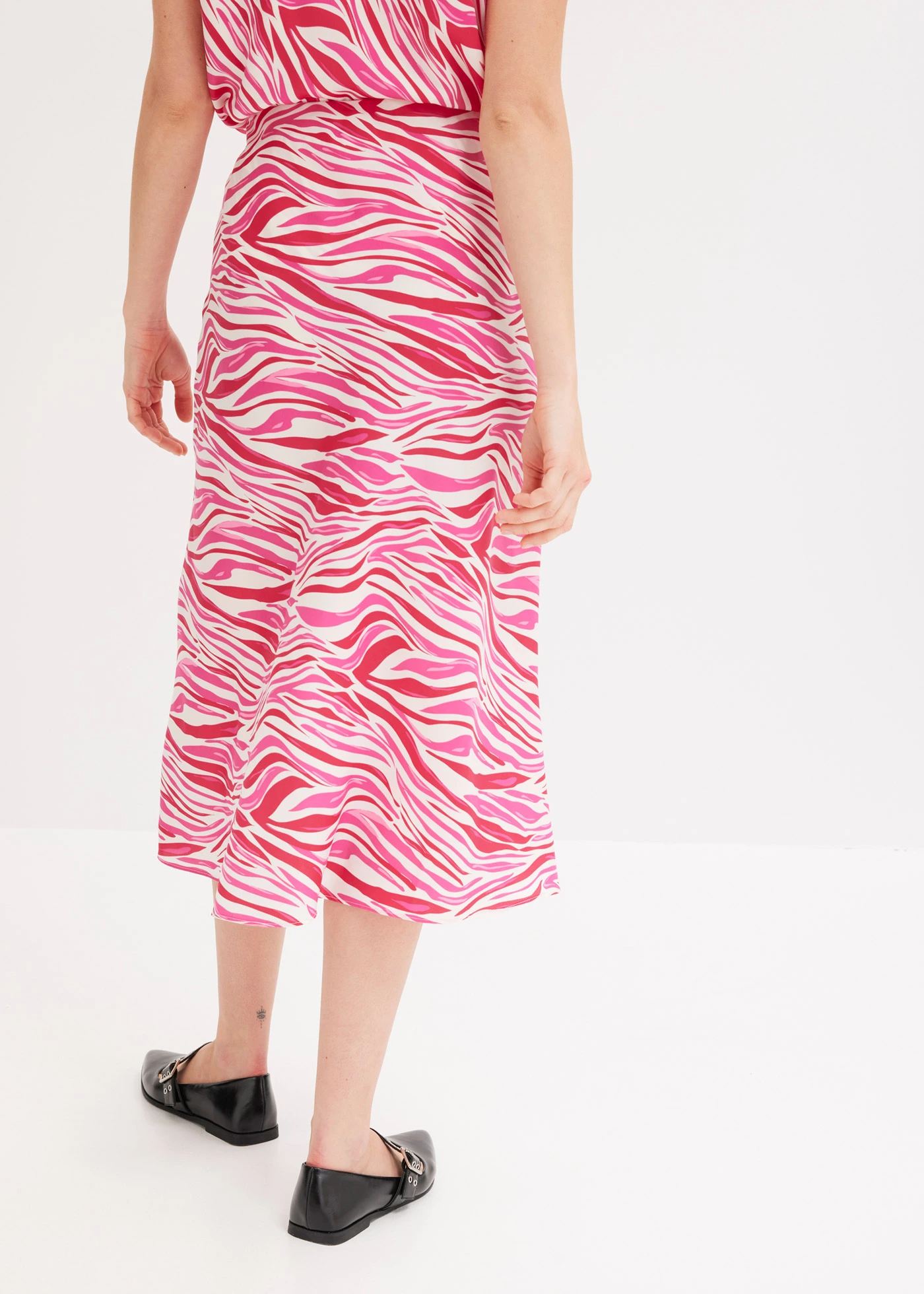 Jupe midi à taille élastiquée • crème-rose imprimé graphique • Boutique bonprix