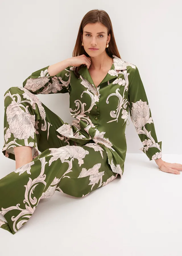 Gedessineerde blouse met satijn • groen gebloemd • product-page.page-title-suffix