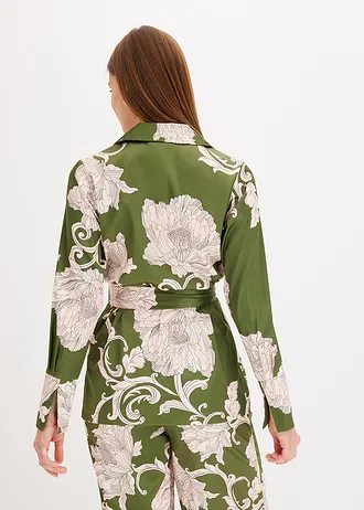 Gedessineerde blouse met satijn, Kleur: groen gebloemd