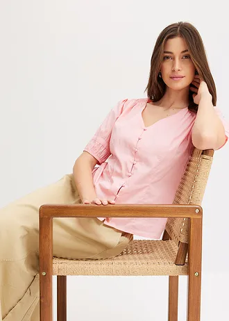 Bluzka z mieszanki bawełny • kremowy jasnoróżowy • sklep bonprix