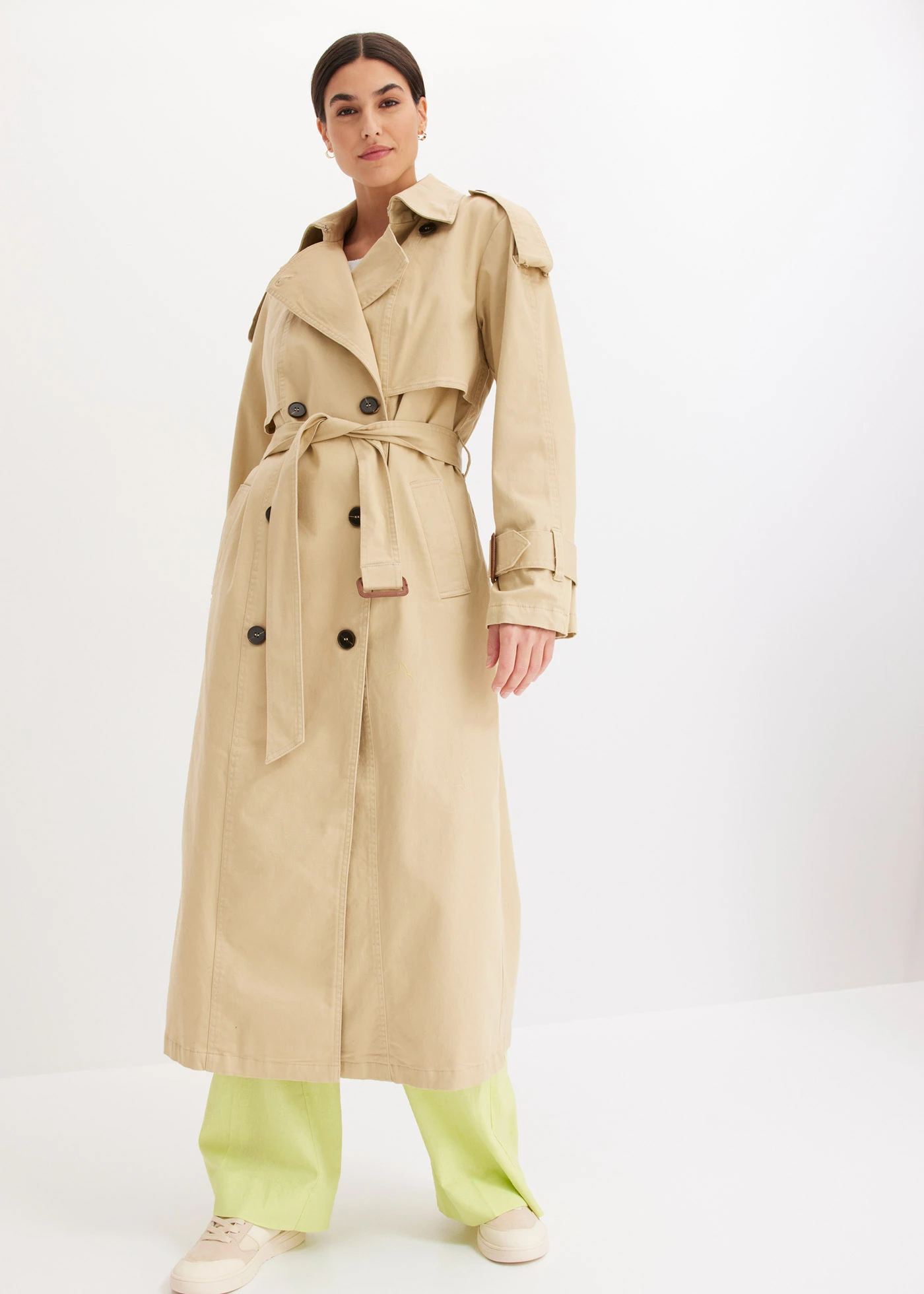 Oversized trenchcoat • groenbeige • bonprix online shop