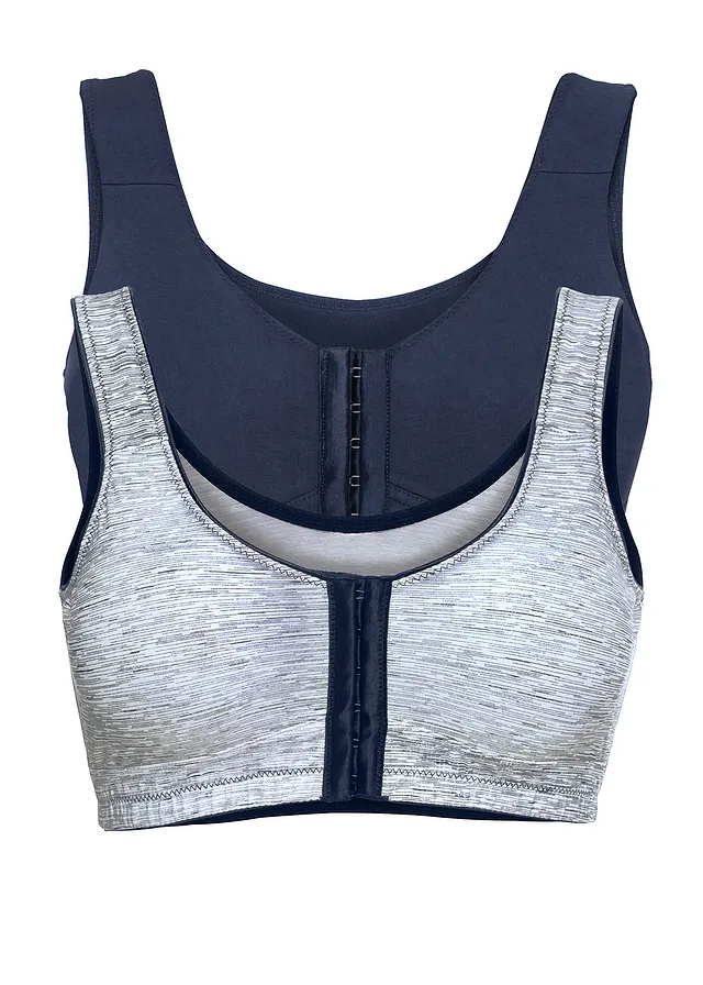 Bh zonder beugels met sluiting voorop en biologisch katoen (set van 2), Kleur: donkerblauw gedessineerd+donkerblauw