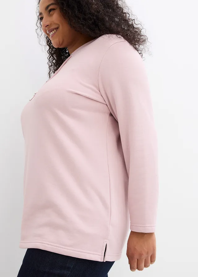 Sweat-shirt avec base fendue, Couleur: rose mat