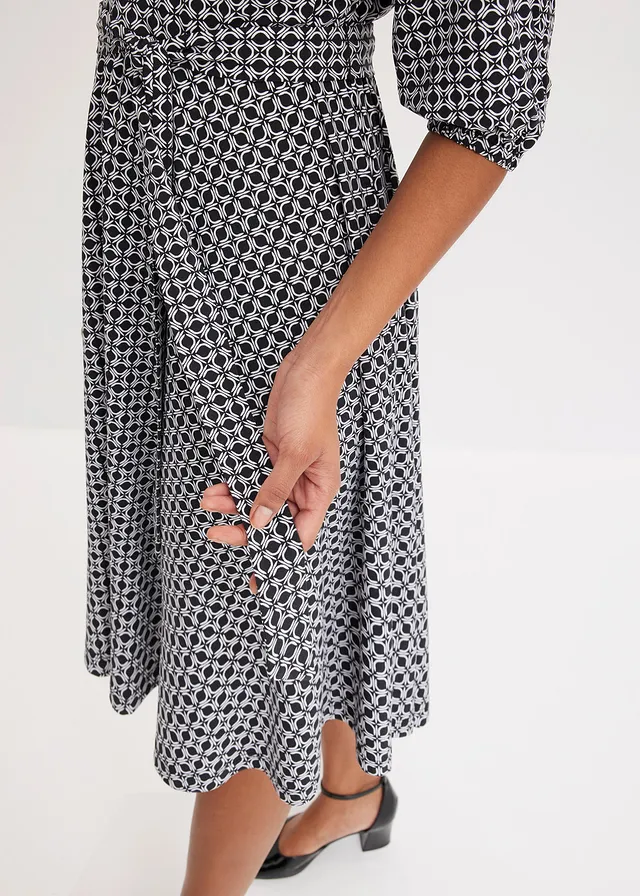 Rochie-bluză din jerse, cu cordon (set/2 piese) • negru-alb cu imprimeu • magazin bonprix