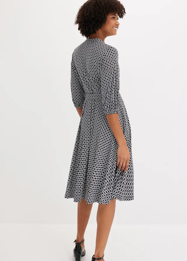 Rochie-bluză din jerse, cu cordon (set/2 piese) • negru-alb cu imprimeu • magazin bonprix