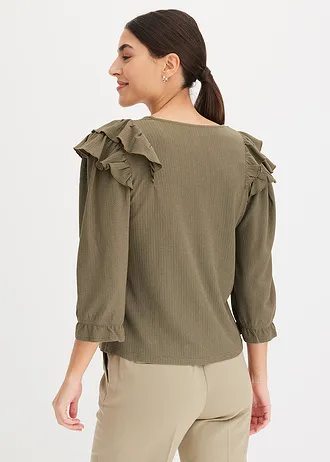 Bluză cu material structurat și volane • oliv închis • magazin bonprix