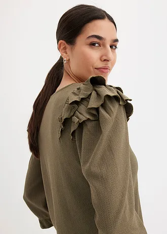 Bluză cu material structurat și volane • oliv închis • magazin bonprix