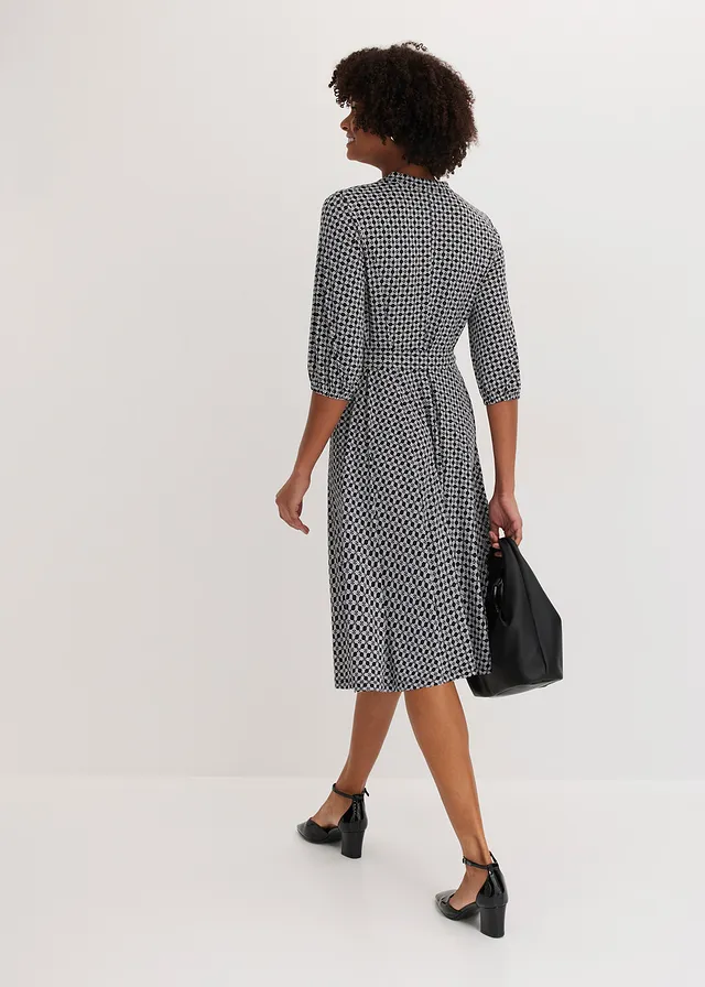 Robe en jersey avec ceinture à nouer (ens. 2 pces), Couleur: noir-blanc imprimé