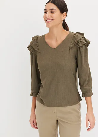 Bluză cu material structurat și volane • oliv închis • magazin bonprix