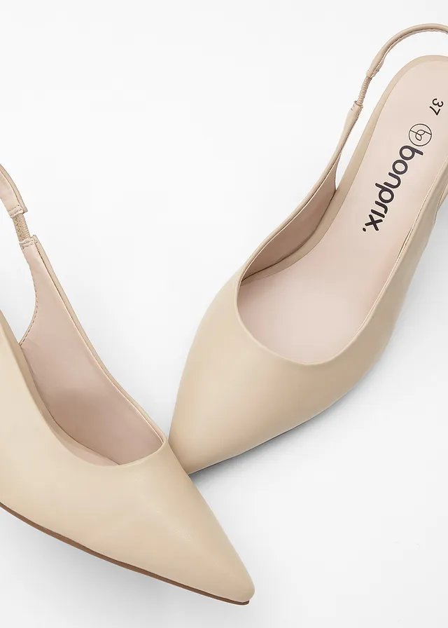 Escarpins slingback à talon carré, Couleur: beige vert