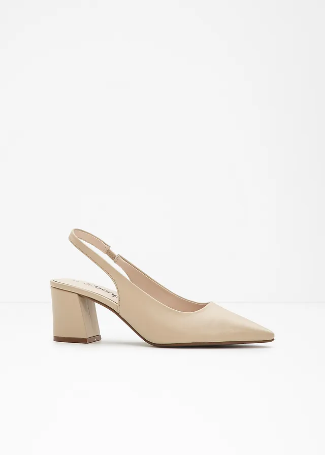 Escarpins slingback à talon carré, Couleur: beige vert
