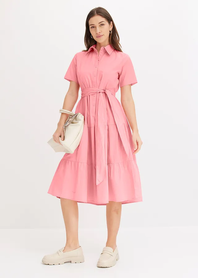 Robe-chemise en coton extensible, Couleur: rose pâle