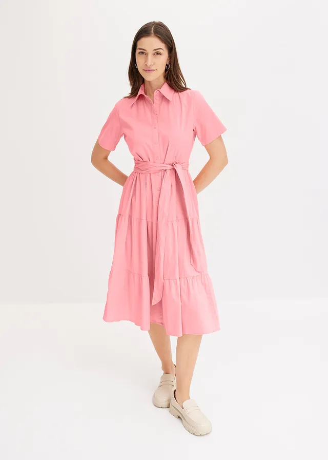 Robe-chemise en coton extensible, Couleur: rose pâle