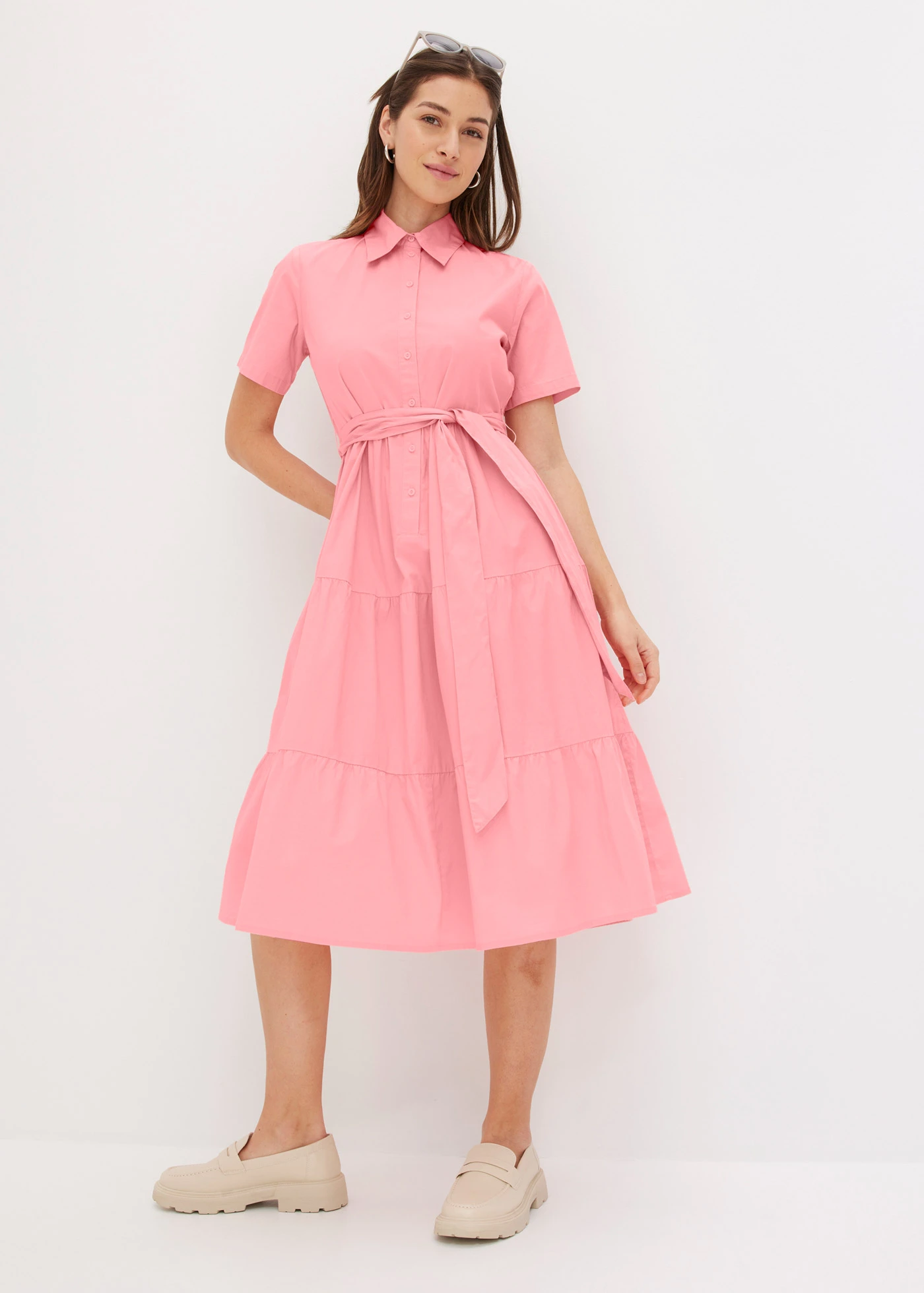 Robe-chemise en coton extensible • rose pâle • Boutique bonprix