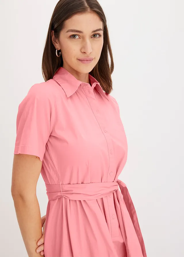 Robe-chemise en coton extensible • rose pâle • product-page.page-title-suffix