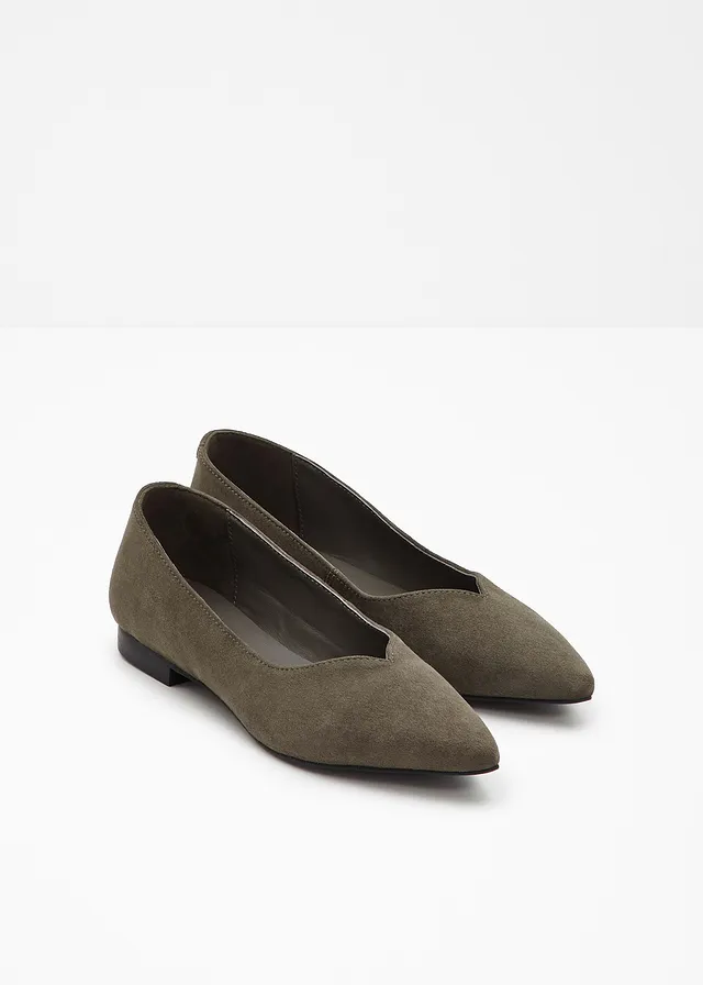 Ballerines en cuir velours, Couleur: olive foncé