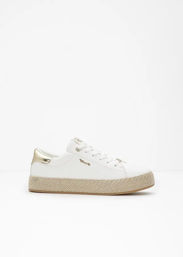 Tamaris sneakers met zool in bast-look, Kleur: wit-goudkleur