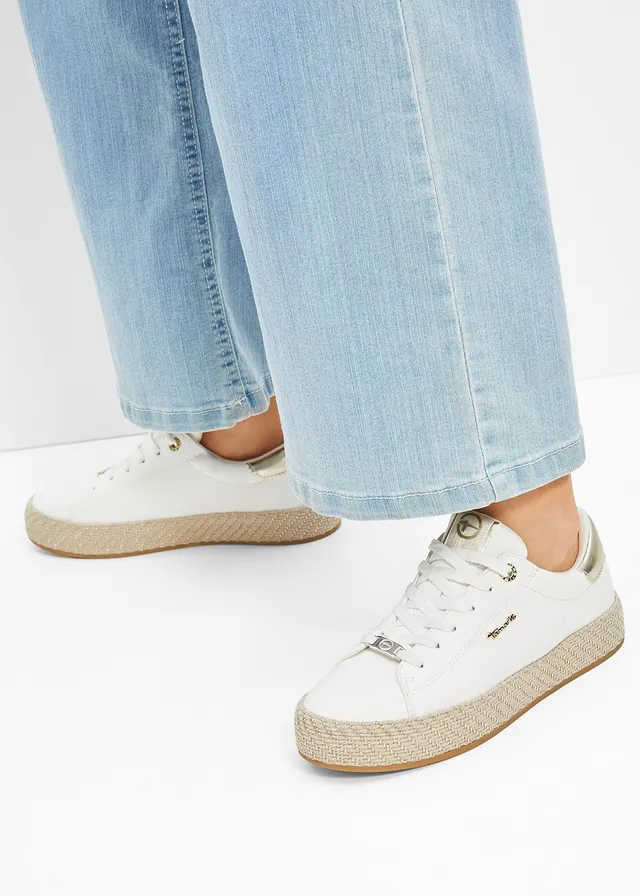 Sneakers Tamaris à plateforme effet raphia, Couleur: blanc/doré