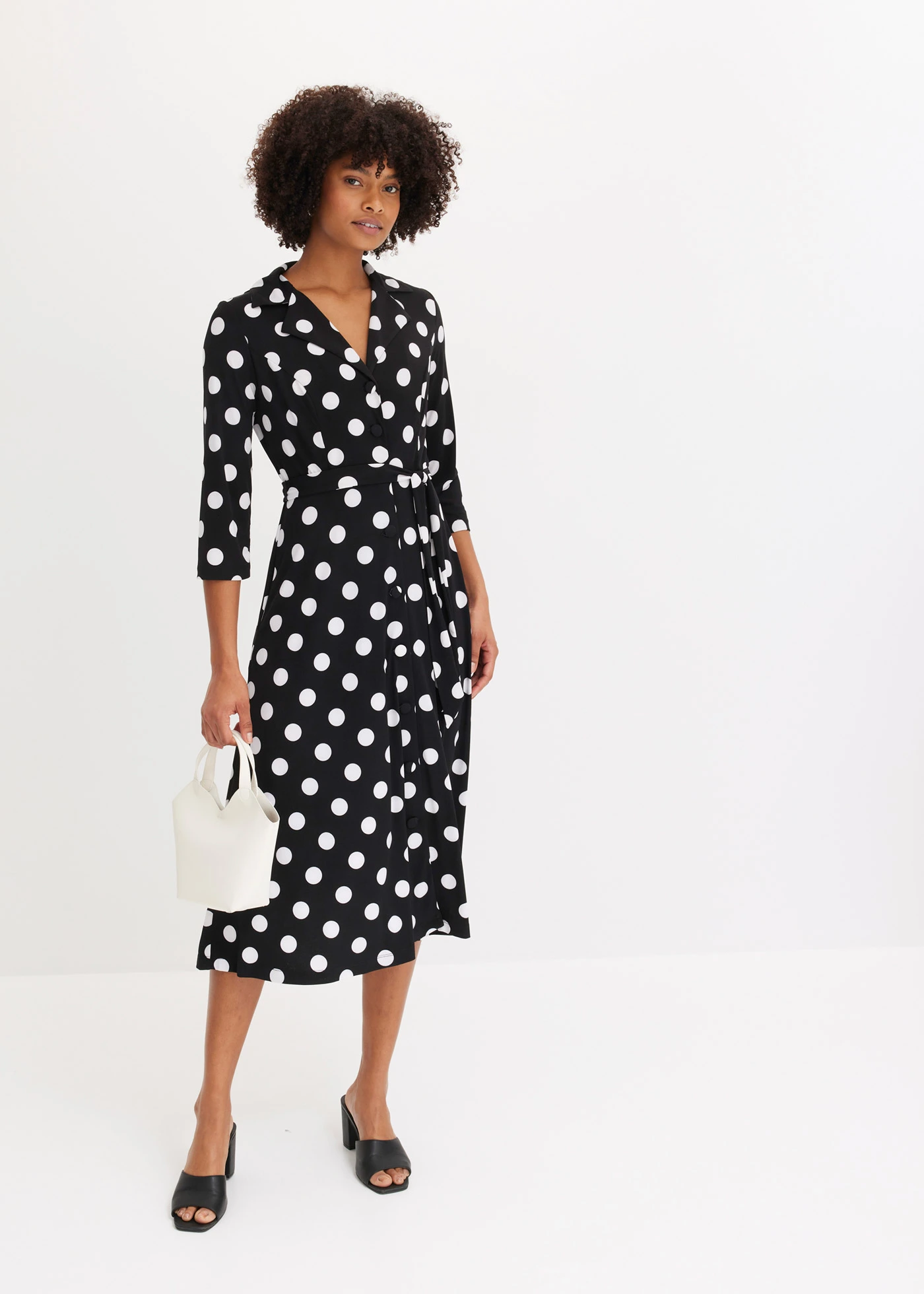 Overhemdjurk met ceintuur (2-dlg. set) • gestipt zwart/wit • bonprix online shop