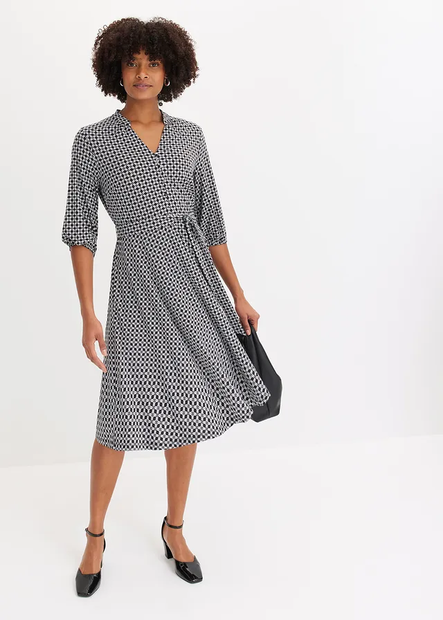 Robe en jersey avec ceinture à nouer (ens. 2 pces) • noir-blanc imprimé • product-page.page-title-suffix