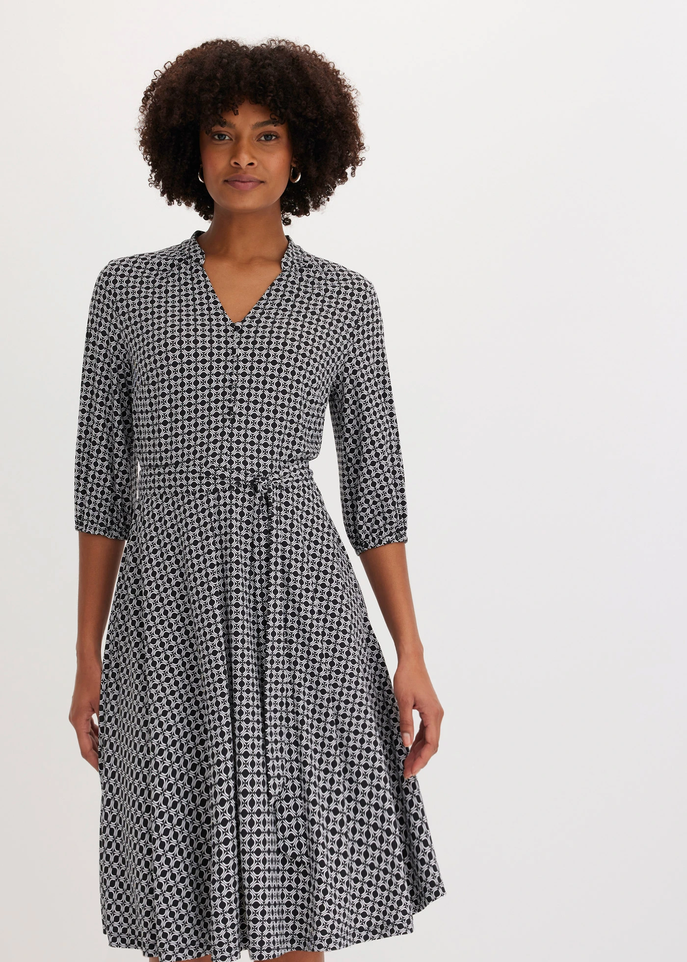 Jersey shirtjurk met ceintuur (2-dlg. set) • zwart/wit • bonprix online shop