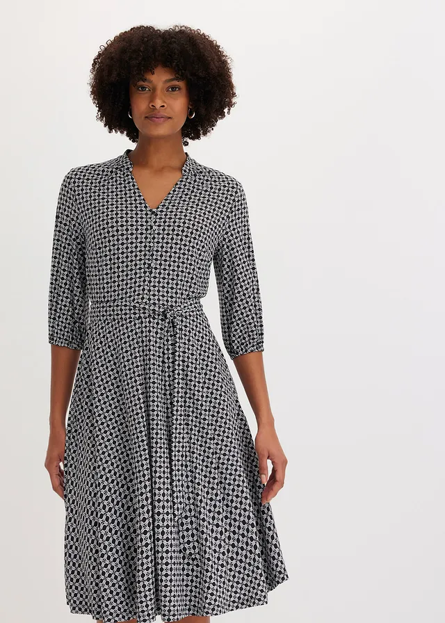 Robe en jersey avec ceinture à nouer (ens. 2 pces) • noir-blanc imprimé • product-page.page-title-suffix