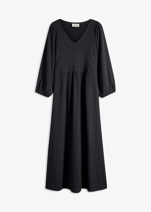 Midi ruha struktúrás dzsörzéből • fekete • bonprix áruház