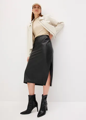 Midi sukně z umělé kůže • černá • bonprix obchod