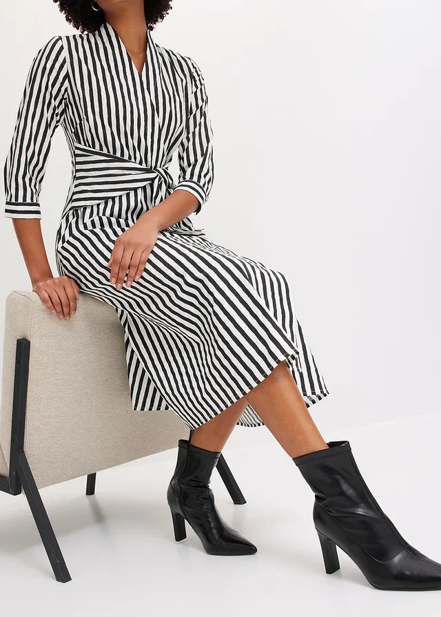 Midi jurk met bindceintuur • wolwit/zwart gestreept • product-page.page-title-suffix