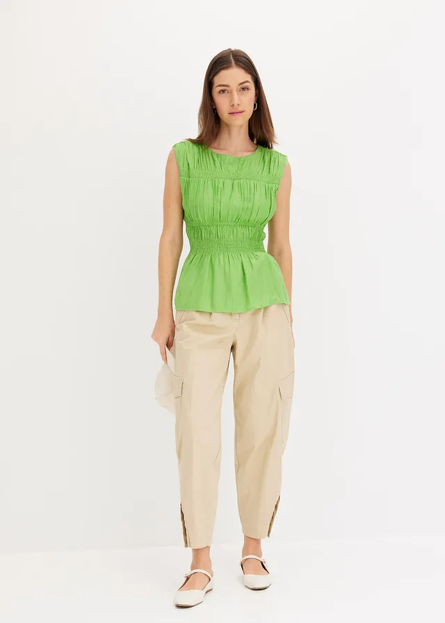 Pantalon cargo en coton extensible, Couleur: beige vert