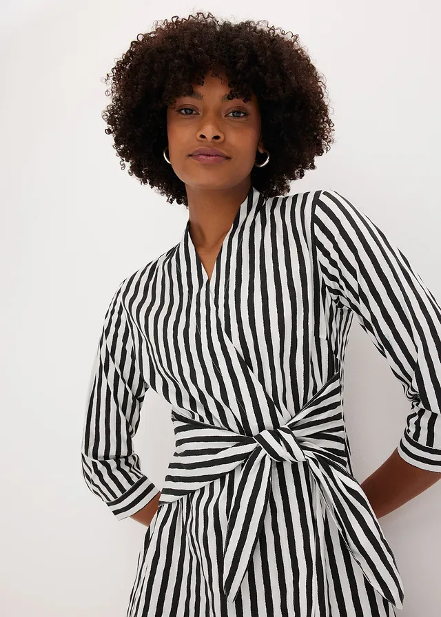 Midi jurk met bindceintuur • wolwit/zwart gestreept • product-page.page-title-suffix