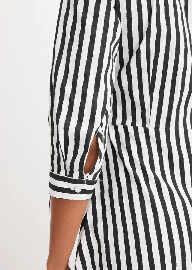 Midi jurk met bindceintuur • wolwit/zwart gestreept • product-page.page-title-suffix