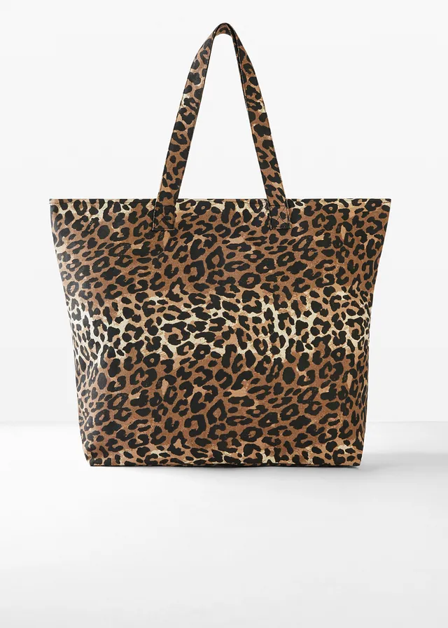 Canvas shopper in luipaardprint, Kleur: zwart-beige luipaardprint