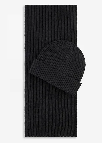 Sjaal en muts (2-dlg.set), Kleur: zwart