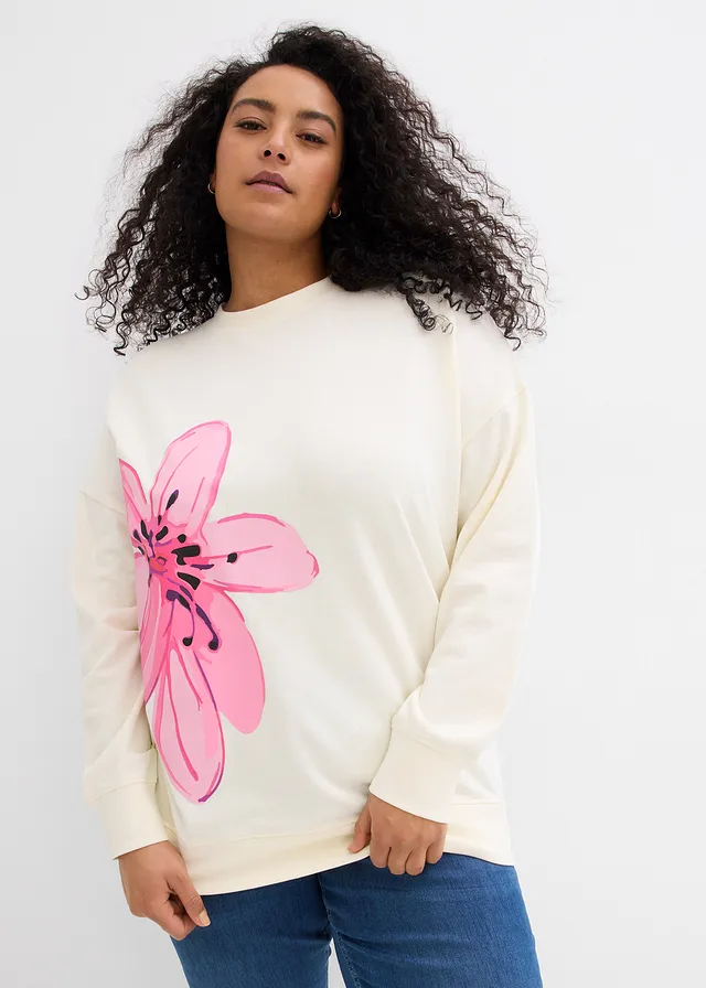 Sweat oversize, Couleur: crème imprimé