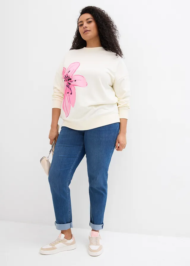 Sweat oversize, Couleur: crème imprimé