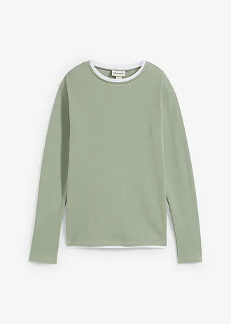 2-in-1 longsleeve van puur katoen met wafelpatroon • rookgroen • bonprix online shop
