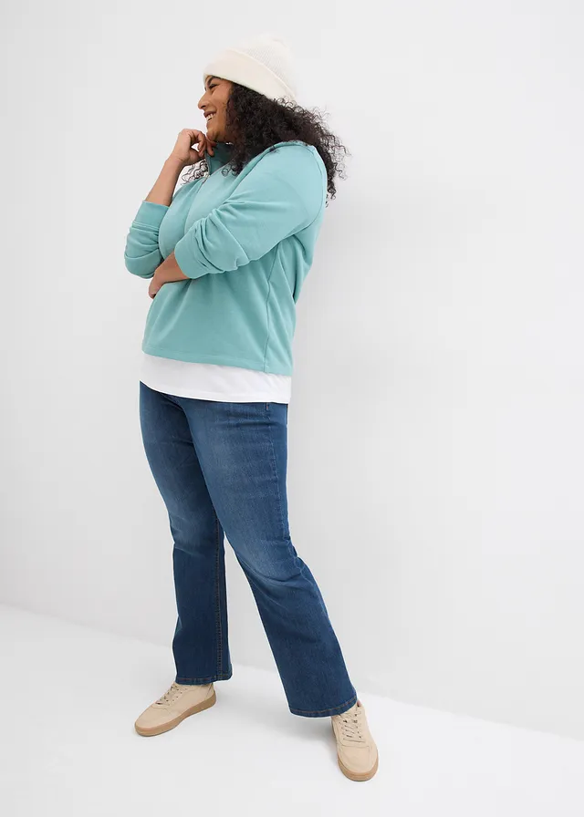 Jean bootcut taille mi-haute, extensible, Couleur: bleu foncé used