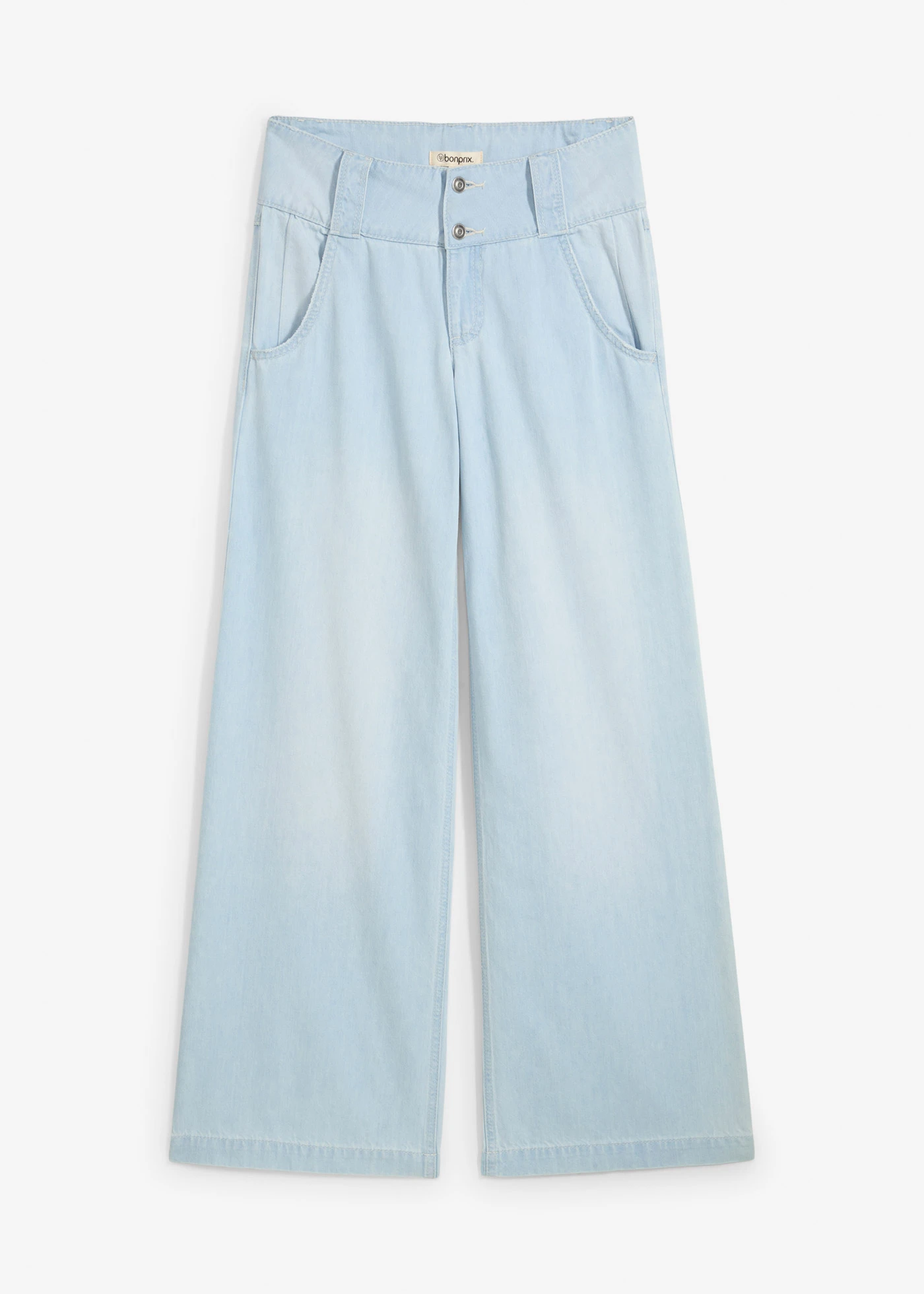 Dżinsy Wide Leg, high waist, super soft • lodowy niebieski denim "used" • sklep bonprix